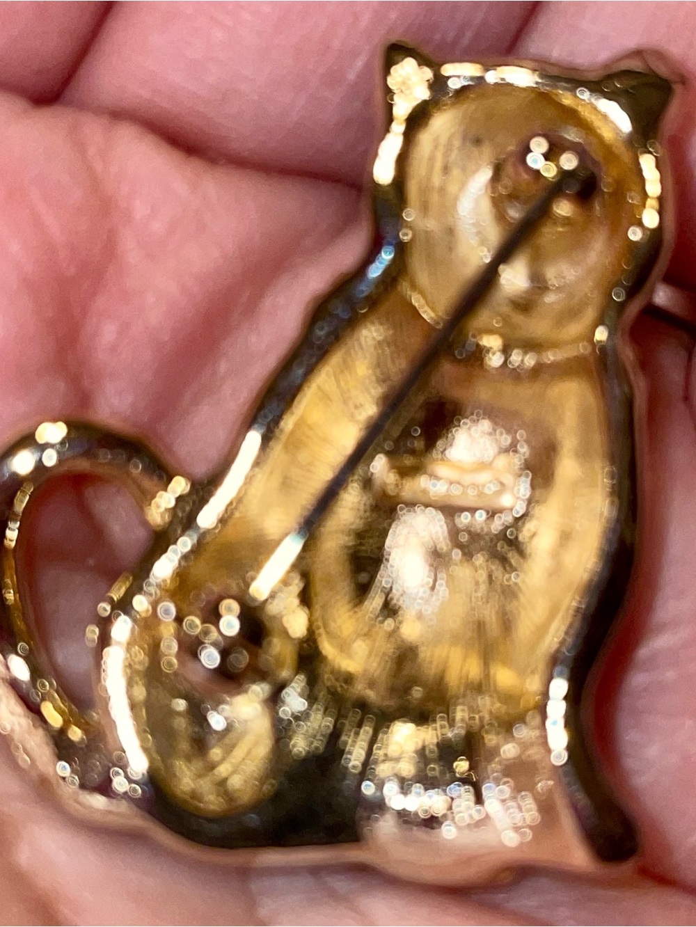 Monet Black Cat Brooch with Green Eyes and Gold-Tone Accents - Picture 3 of 3
